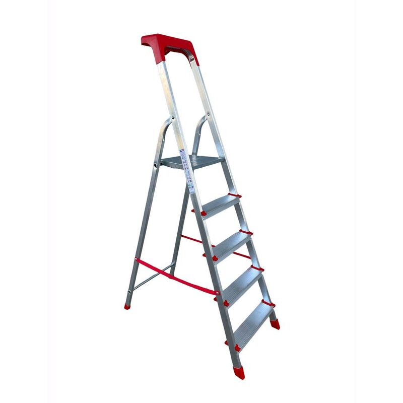 foto del prodotto eac scala domestica in alluminio 5 gradini antiscivolo con portaoggetti altezza pedana 100 cm