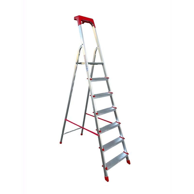 foto del prodotto eac scala domestica in alluminio 7 gradini antiscivolo con portaoggetti altezza pedana 145 cm
