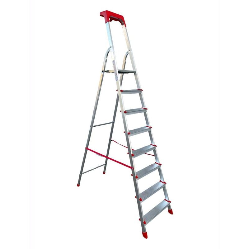 foto del prodotto eac scala domestica in alluminio 8 gradini antiscivolo con portaoggetti altezza pedana 170 cm