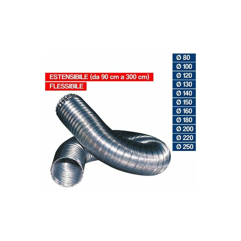 foto del prodotto eac tubo flessibile estensibile alluminio per cappa cucine forni stufe 1 3m 16124v 80 16124 