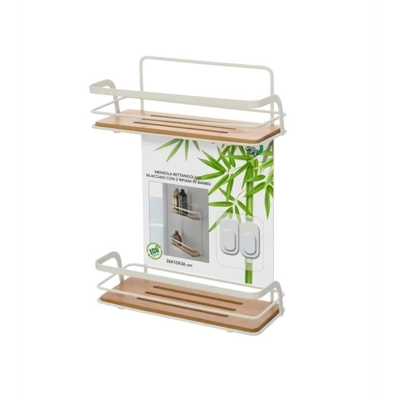 foto del prodotto eacommerce mensola rettangolare per bagno in acciaio colore bianco opaco 2 ripiani bambu 26,5x10x36h cm