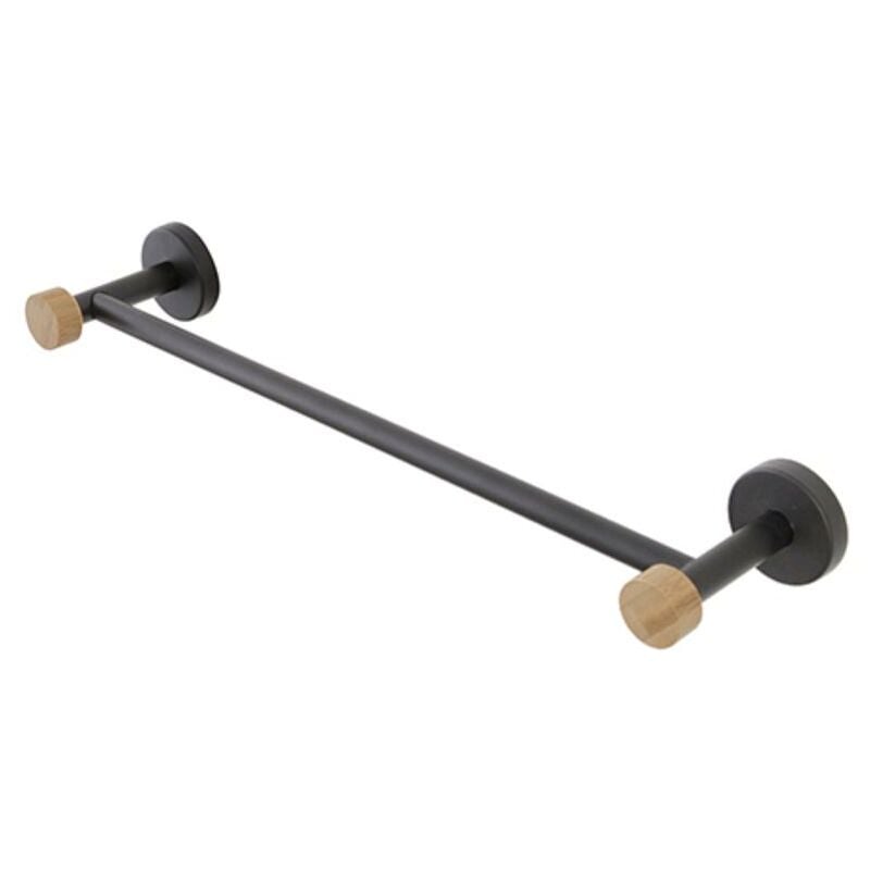 foto del prodotto eacommerce - porta asciugamani da muro 40 cm per bagno in acciaio colore nero e bambu' da parete