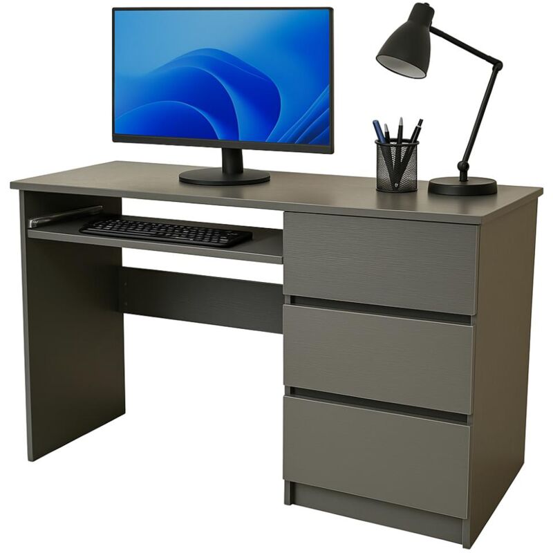 foto del prodotto eacommerce scrivania in legno tortora 120x50x75h cm con 3 cassetti ripiano estraibile