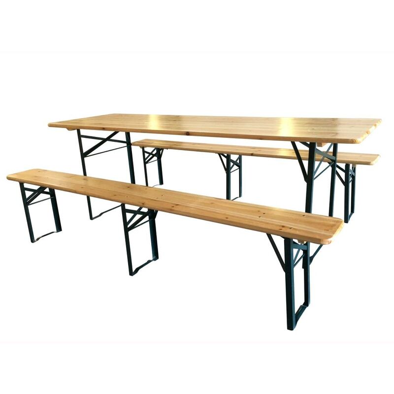 foto del prodotto eacommerce set birreria tavolo 2 panche 80x220 in legno naturale richiudibile salvaspazio