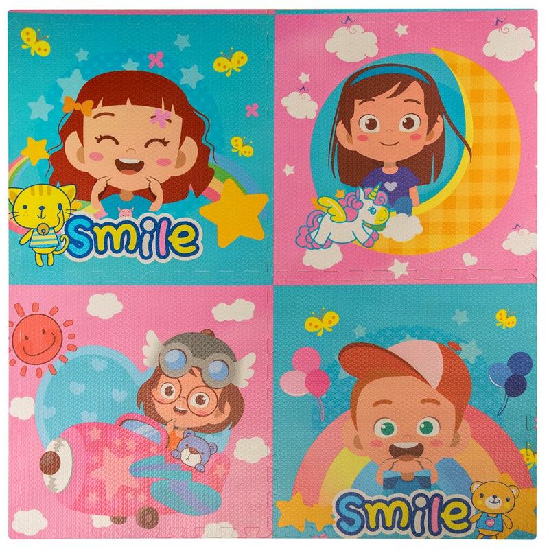 foto del prodotto eacommerce tappeto tappetino mattonella puzzle morbido smile 60x60x1 cm per bambini 4 pz