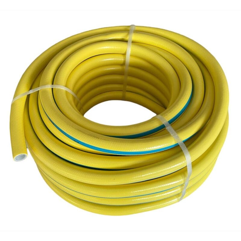 foto del prodotto eacommerce tubo innaffio per irrigazione 6 strati antitorsione giallo flessibile 1 e 1 4 da 25 mt diametro 1 1 4 25 mt