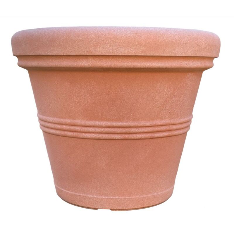 foto del prodotto eacommerce vaso in resina doppio bordo liscio color terracotta impruneta 45 cm da giardino