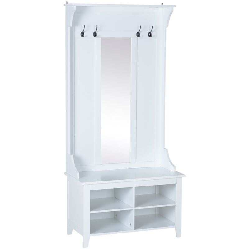 foto del prodotto easy comfort easycomfort appendiabiti attaccapanni da terra con specchio scarpiera 4 ganci legno 80x40x170cm bianco