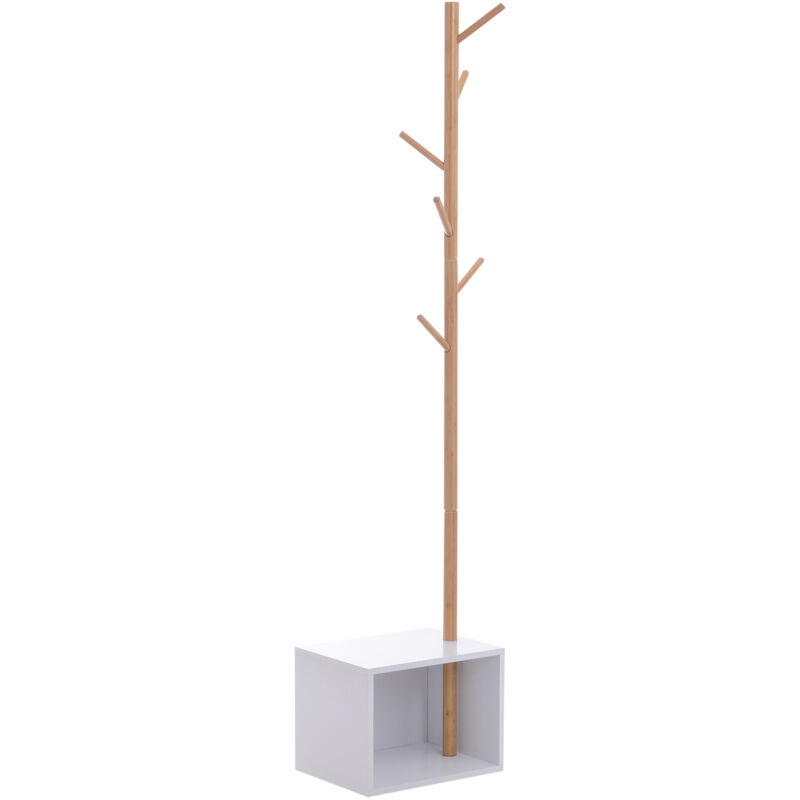 foto del prodotto easy comfort easycomfort appendiabiti con panchina cubo per scarpe per ingresso e camera da letto 6 ganci, bamb legno mdf, bianco, 40x30x180cm