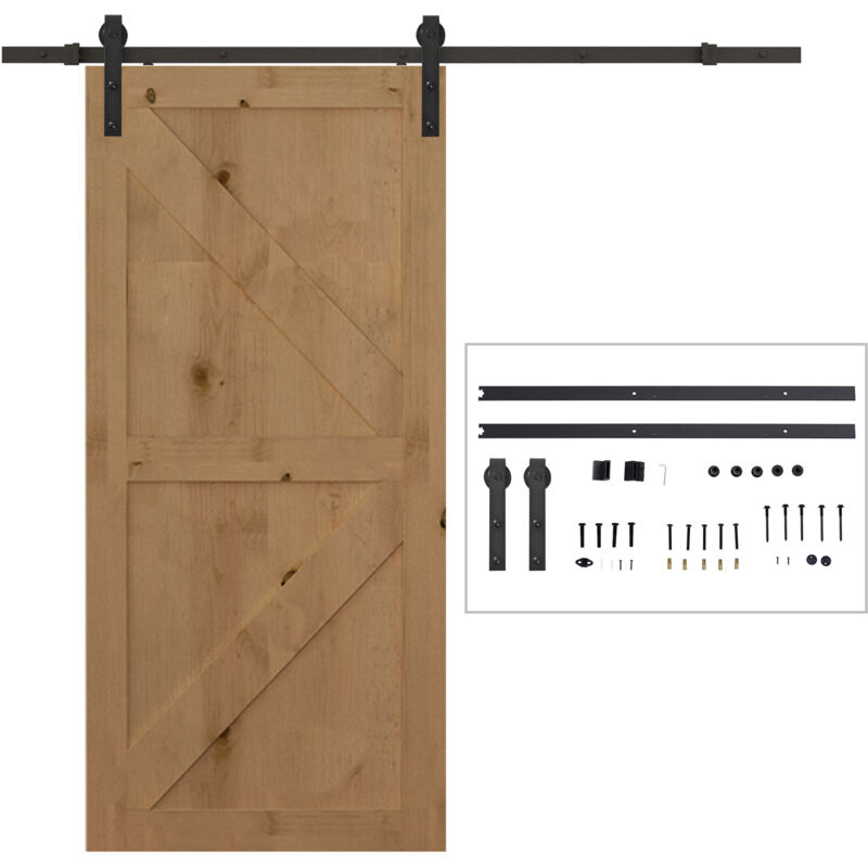foto del prodotto easy comfort easycomfort binario per porta scorrevole kit accessori con binario e rulli tappi in stile rustico portata 90kg acciaio al carbone nero