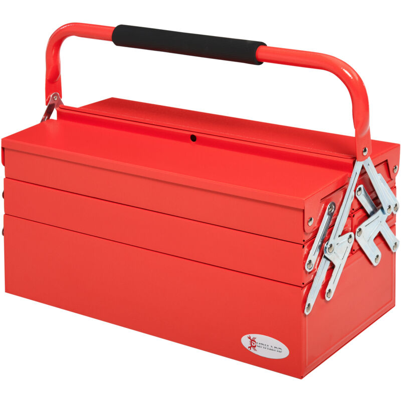 foto del prodotto easy comfort easycomfort cassetta porta attrezzi in metallo pieghevole con 5 vassoi, 3 ripiani, rosso