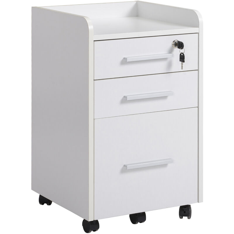 foto del prodotto easy comfort easycomfort cassettiera portadocumento da ufficio bianca in legno, 3 cassetti con chiavi e 5 ruote 39.2 x 40 x 65.4cm