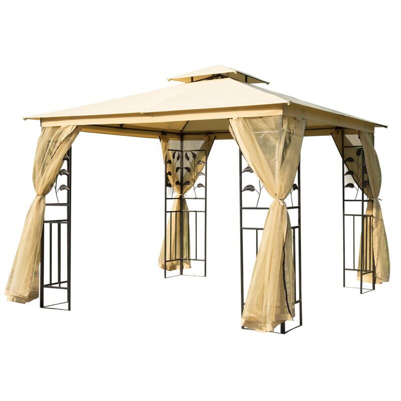 foto del prodotto easy comfort easycomfort gazebo da giardino 3x3m con zanzariera, telaio in acciaio e doppio tettuccio, beige