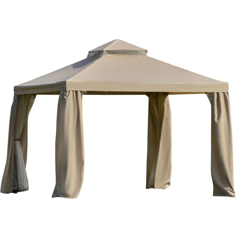foto del prodotto easy comfort easycomfort gazebo da giardino 3x3m in metallo con zanzariera e tetto a 2 livelli in poliestere cachi