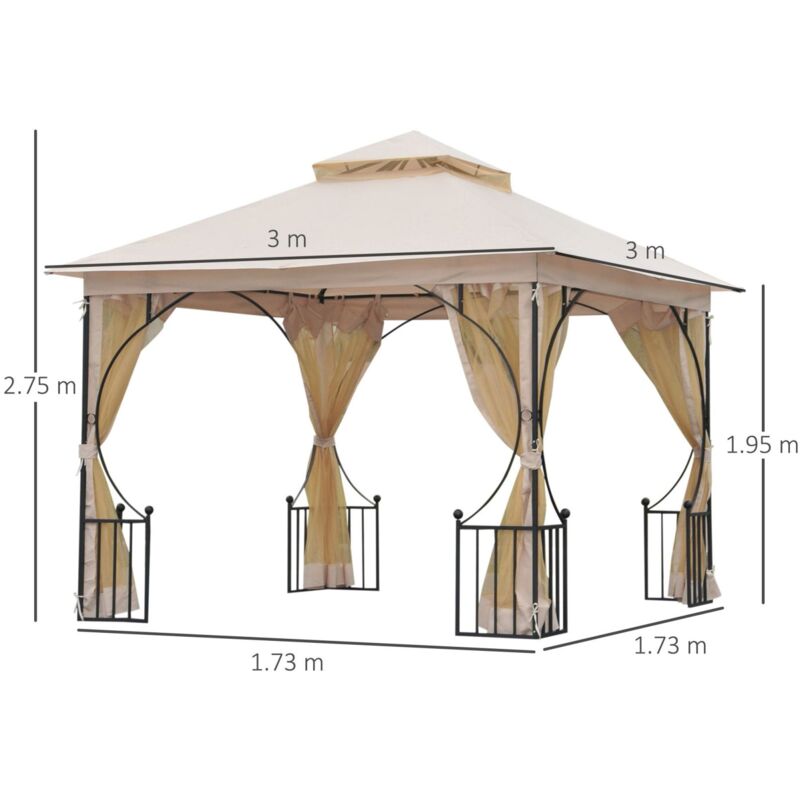 foto del prodotto easy comfort easycomfort gazebo da giardino 3x3m in metallo con zanzariere e tettuccio in poliestere, beige