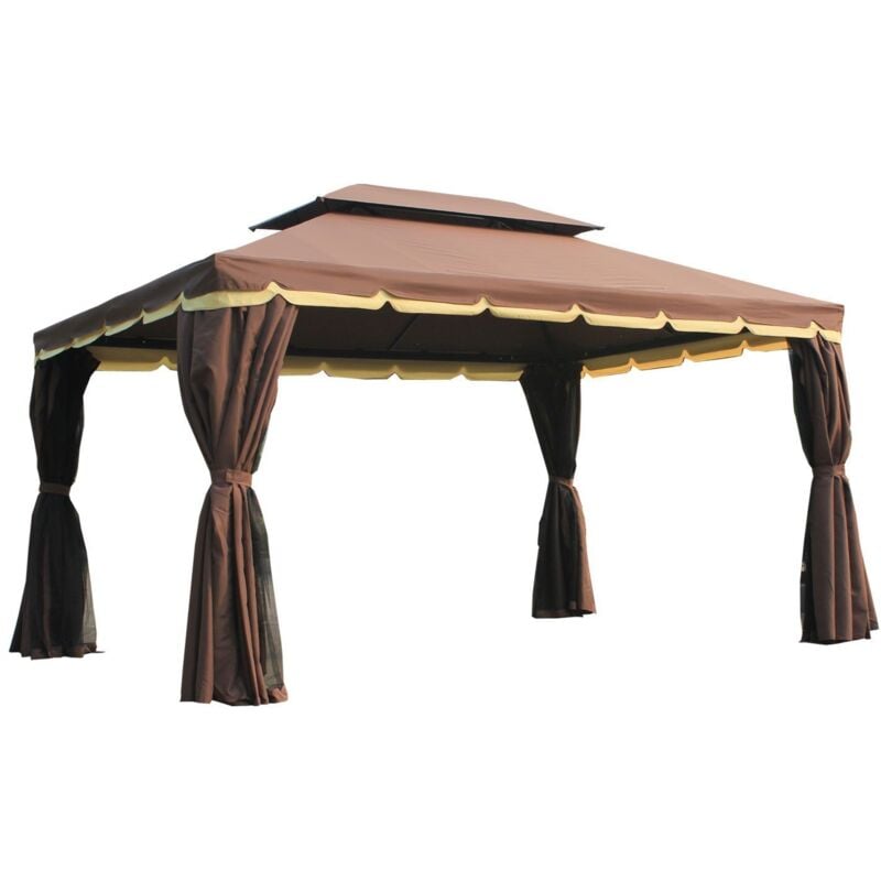 foto del prodotto easy comfort easycomfort gazebo da giardino 3x4m con doppio tetto, zanzariera e tende, alluminio e poliestere, color caff 