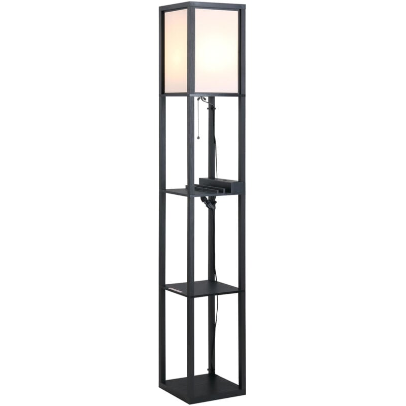 foto del prodotto easy comfort easycomfort lampada da terra con 3 mensole e 2 porte usb, attacco lampadine e27, 26x26x160cm, nero