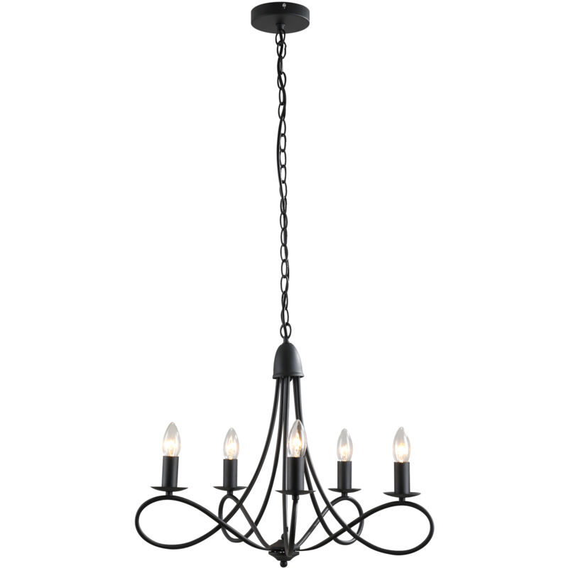 foto del prodotto easy comfort easycomfort lampadario a soffitto stile rustico, acciaio intrecciato nero con 5 candelieri regolabili e pieghevoli 58 x 45cm