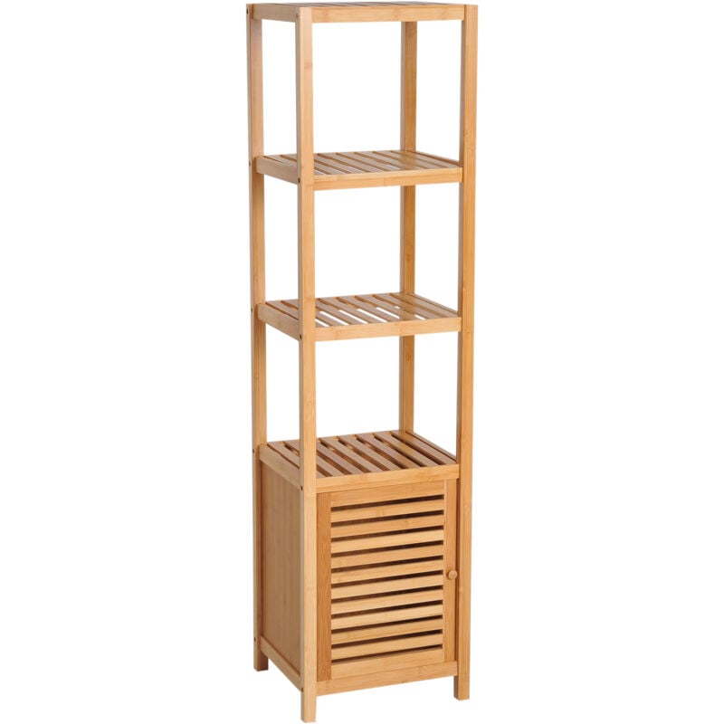 foto del prodotto easy comfort easycomfort mobile alto bagno terrazzo, scaffale a torre in bamb 4 ripiani armadietto con anta, 36x33x140cm, color legno