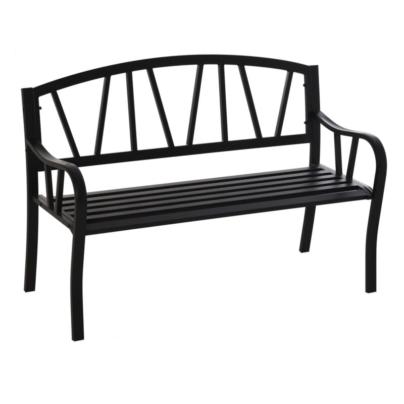 foto del prodotto easy comfort easycomfort panchina da giardino in metallo nero impermeabile, panca da esterno in ferro 2 posti, 128x56x86cm