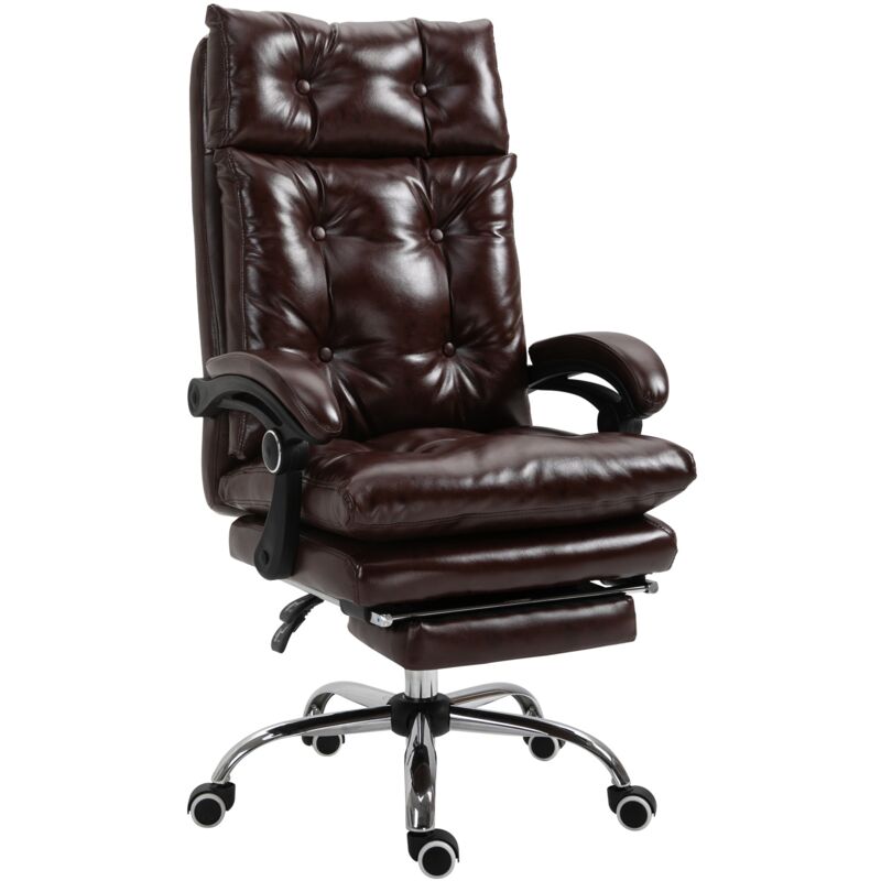 foto del prodotto easy comfort easycomfort poltrona ufficio presidenziale similpelle marrone stile chesterfield, schienale reclinabile 135 e poggiapiedi