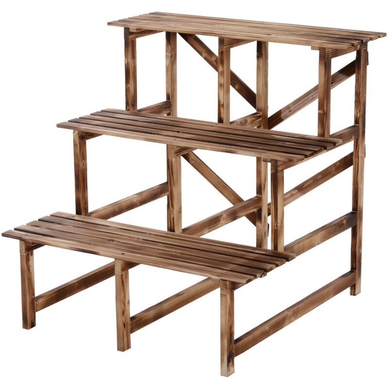 foto del prodotto easy comfort easycomfort scaletta fioriera portavasi da giardino a 3 ripiani in legno di abete, 80x80x80cm