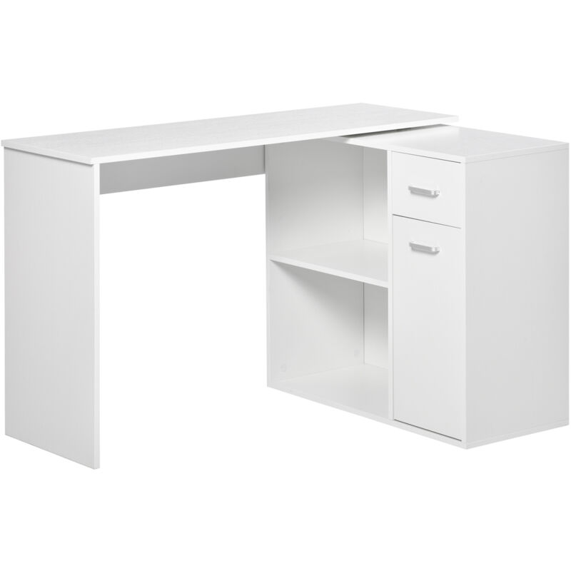 foto del prodotto easy comfort easycomfort scrivania angolare con cassetti estraibile e scaffale girevole 360 bianca