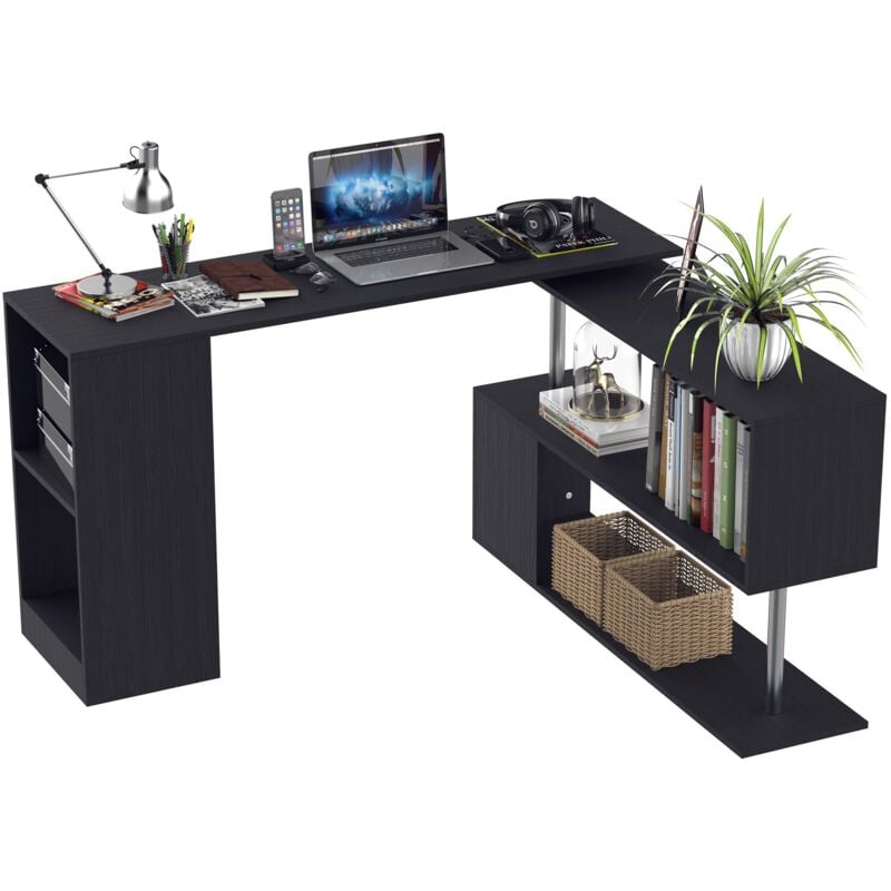 foto del prodotto easy comfort easycomfort scrivania angolare per computer con scaffali girevole a 360 forma l in legno