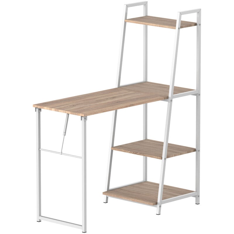 foto del prodotto easy comfort easycomfort scrivania pieghevole con libreria salvaspazio in metallo bianco e legno mdf color rovere, 106x48x128cm