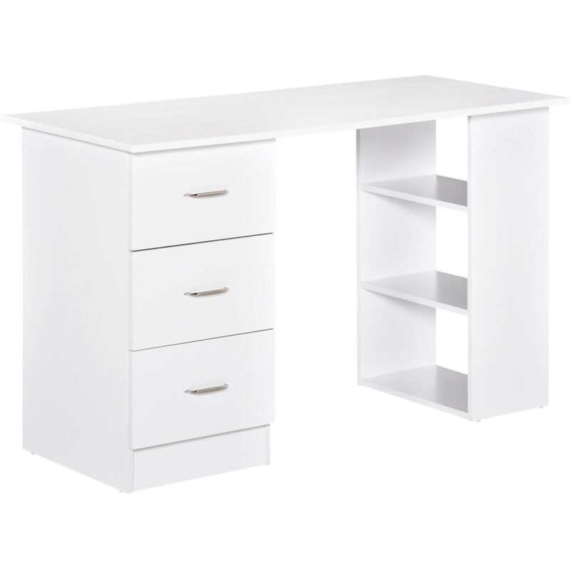 foto del prodotto easy comfort easycomfort scrivania porta pc con 3 cassetti e 3 ripiani, scrivania per camera e ufficio in legno 120x49x72cm bianco