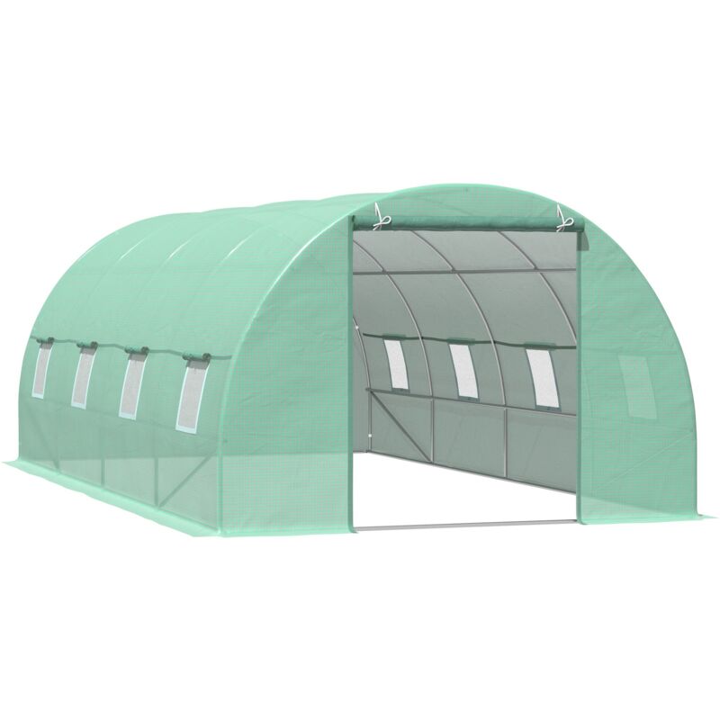 foto del prodotto easy comfort easycomfort serra per piante a tunnel da esterno in acciaio e pe con 8 finestre 5.95 x 3 x 2m verde