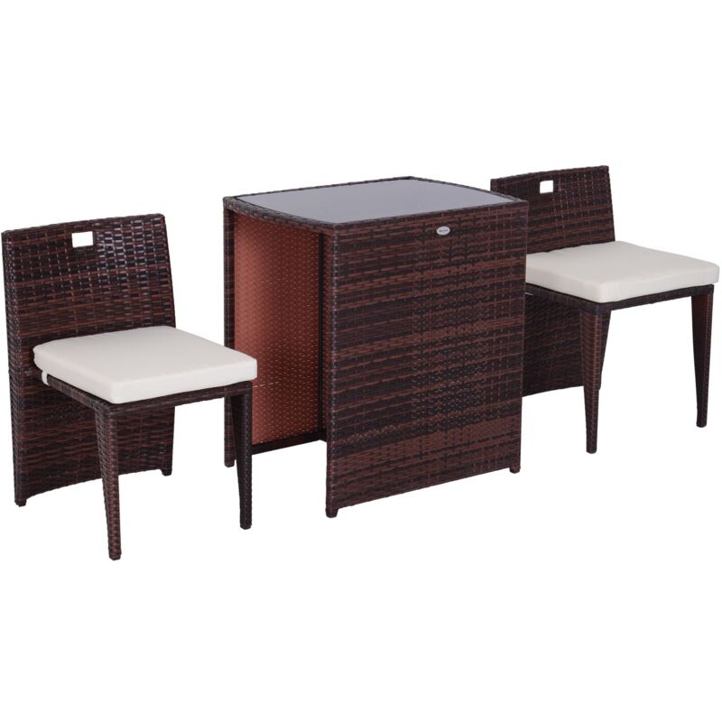 foto del prodotto easy comfort easycomfort set 2 pezzi mobili da giardino in rattan salvaspazio con 1 tavolo e 2 sedie con cuscini, marrone e beige
