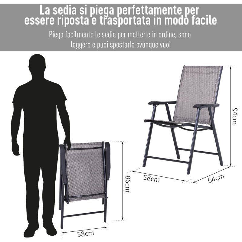 foto del prodotto easy comfort easycomfort set 4 sedie pieghevoli da esterni in acciaio e texteline per giardino veranda terrazzo, grigio, 58 x 64 x 94cm