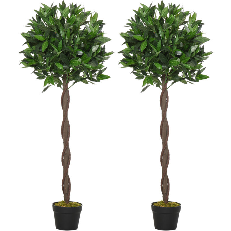 foto del prodotto easy comfort easycomfort set di 2 alberi di alloro in vaso, piante finte in plastica altezza 120cm per interni ed esterni