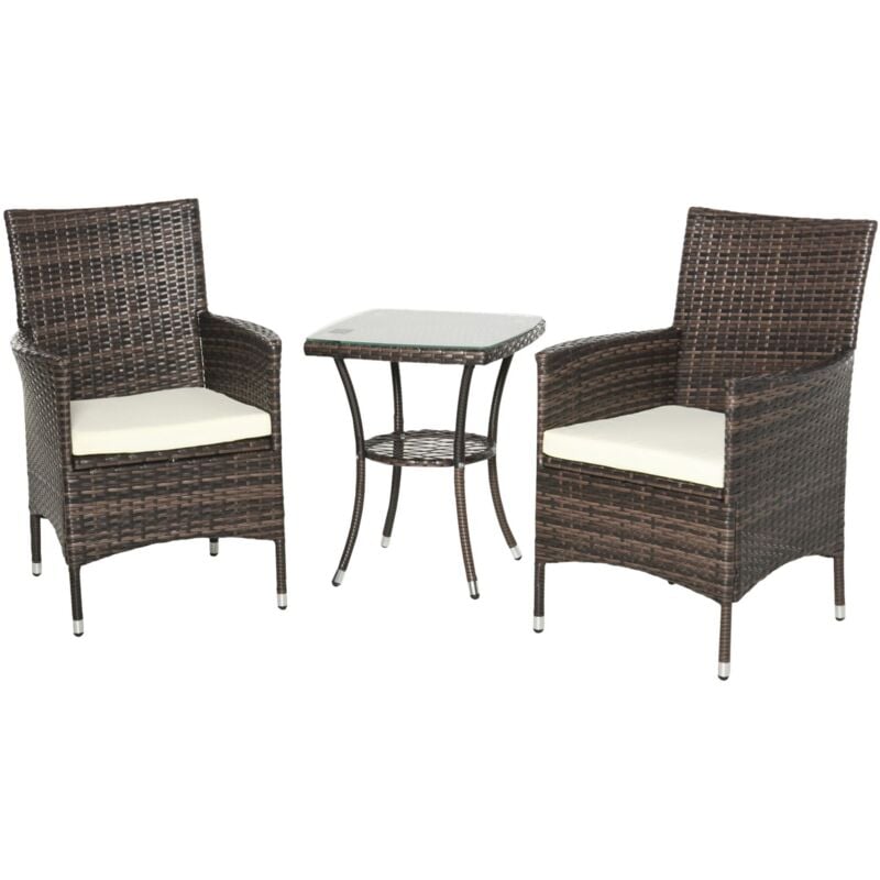 foto del prodotto easy comfort easycomfort set mobili da giardino rattan set arredamento giardino 3pz tavolo con 2 sedie con cuscini marrone
