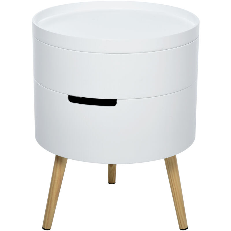 foto del prodotto easy comfort easycomfort tavolino da caff rotondo, 3 elementi con apertura a rotazione, vassoio rimovibile, in legno bianco, 38 x 48.3cm