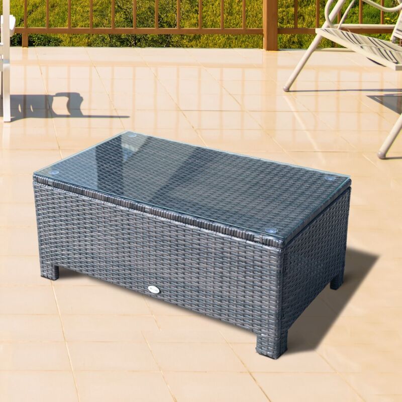foto del prodotto easy comfort easycomfort tavolino da giardino in vetro temperato 5mm rettangolare esterno rattan 85 x 50 x 39 cm marrone