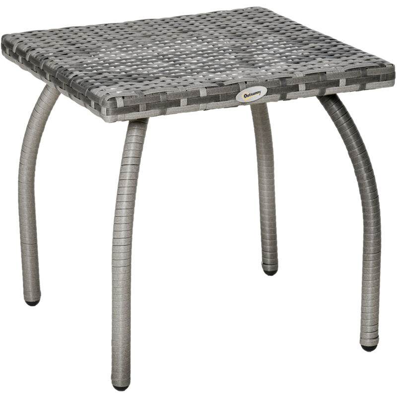 foto del prodotto easy comfort easycomfort tavolino in rattan sintetico, tavolino da esterno piccolo, per giardino, terrazzo impermeabile grigio 45x45x44cm