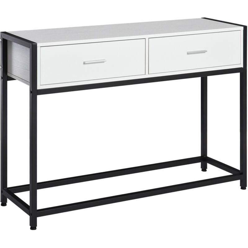 foto del prodotto easy comfort easycomfort tavolo consolle per ingresso con 2 cassetti in legno bianco e metallo nero