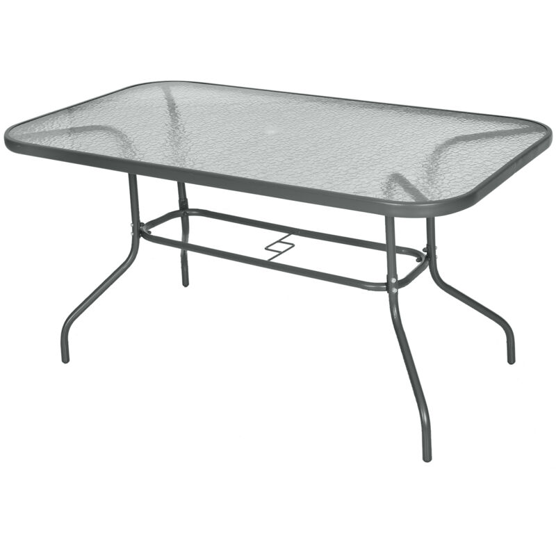 foto del prodotto easy comfort easycomfort tavolo da giardino con foro per ombrellone, arredamento da esterno in metallo e vetro 140x80x70cm grigio