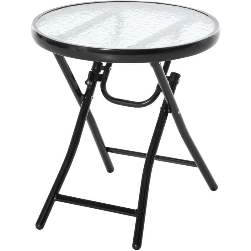 foto del prodotto easy comfort easycomfort tavolo da giardino pieghevole in metallo, tavolino da giardino piccolo con ripiano in vetro e blocco di sicurezza,