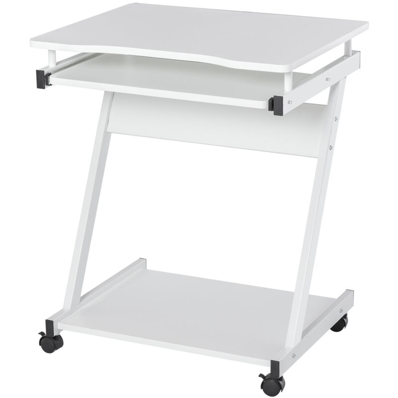 foto del prodotto easy comfort easycomfort tavolo scrivania porta pc piano tastiera a scomparsa e 4 ruote, bianco