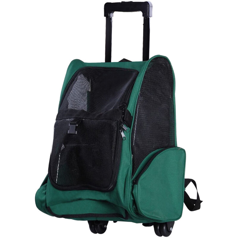 foto del prodotto easy comfort easycomfort trasportino zaino 2 in 1 per cani e gatti con tasche laterali, maniglia telescopica e ruote, 42x25x55cm, verde