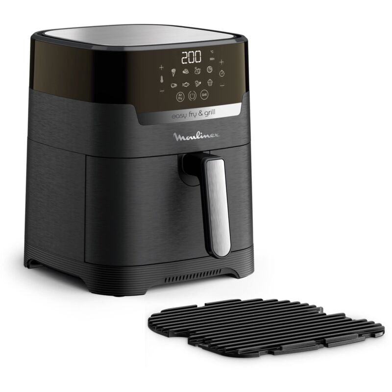foto del prodotto easy fry grill, friggitrice ad aria 2 in 1, 4,6 litri 1kg, acciaio inox, friggitrice senza olio con griglia, display digitale touch, 8 programmi, 6