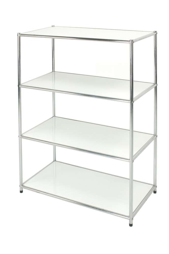 foto del prodotto easy scaffale metallico libreria cromata con 4 ripiani bianchi 40x80x120 cucina bagno garage cabina armadio