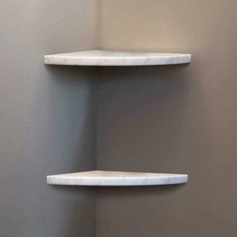 foto del prodotto easy shelf 2 mensole angolari a scomparsa in marmo naturale bianco carrara mat cm 22,9 completa di codice prod bcaas2ma18 aleda stone