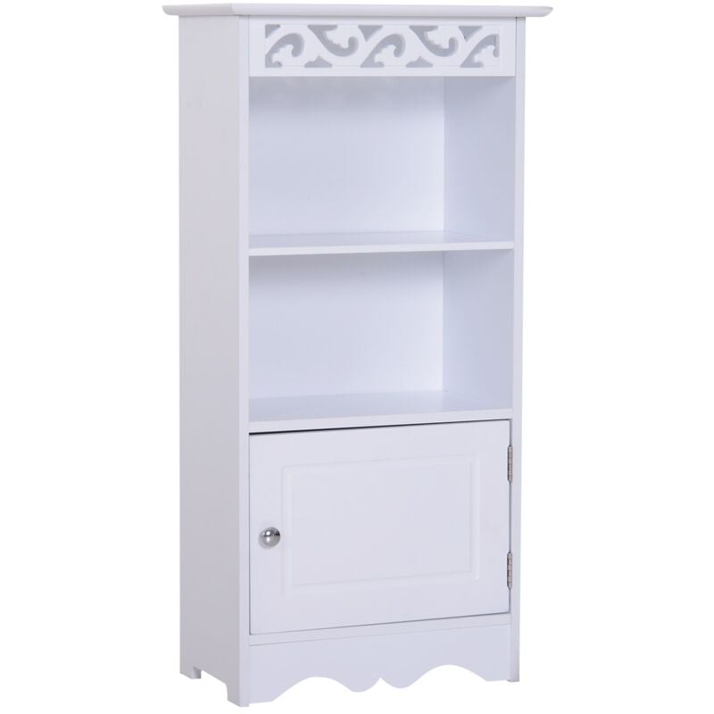 foto del prodotto easycomfort armadietto da terra per bagno in legno con decoro intaglio floreale bianco 40 x 23 x 80cm