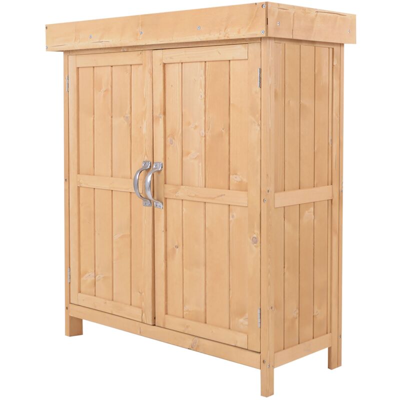 foto del prodotto easycomfort casetta in legno da giardino con 2 ante, armadio da esterno porta attrezzi da giardino con tetto apribile, 74x43x88 cm