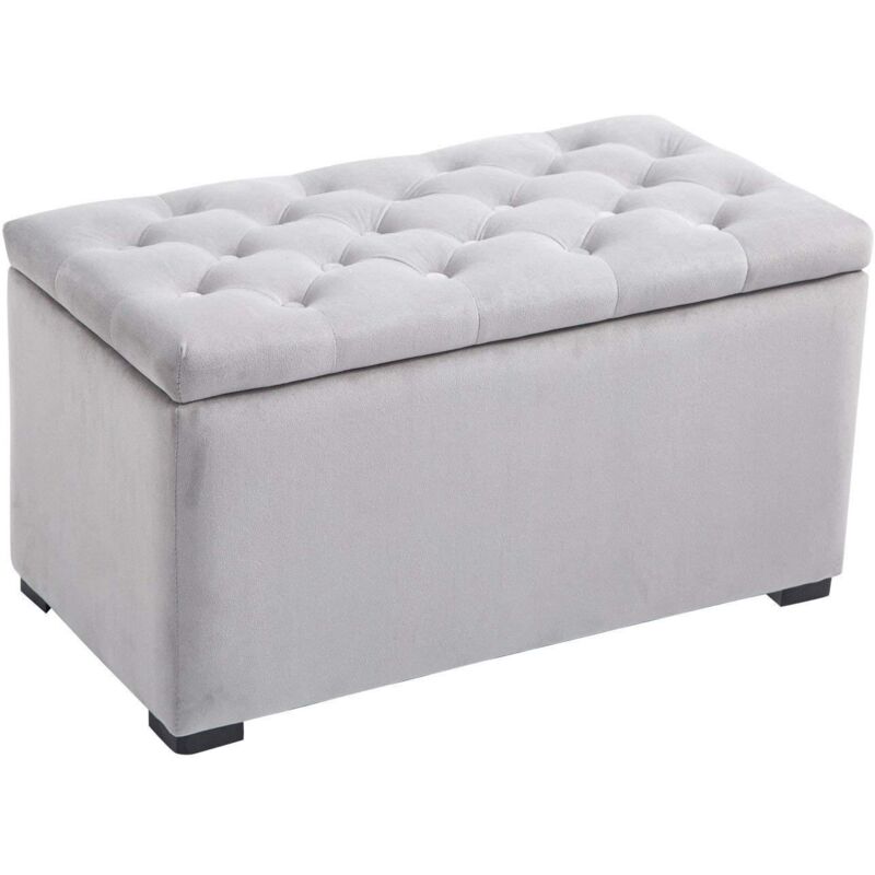 foto del prodotto easycomfort cassapanca portaoggetti multiuso con 2 sgabelli pouf in velluto, grigio perla