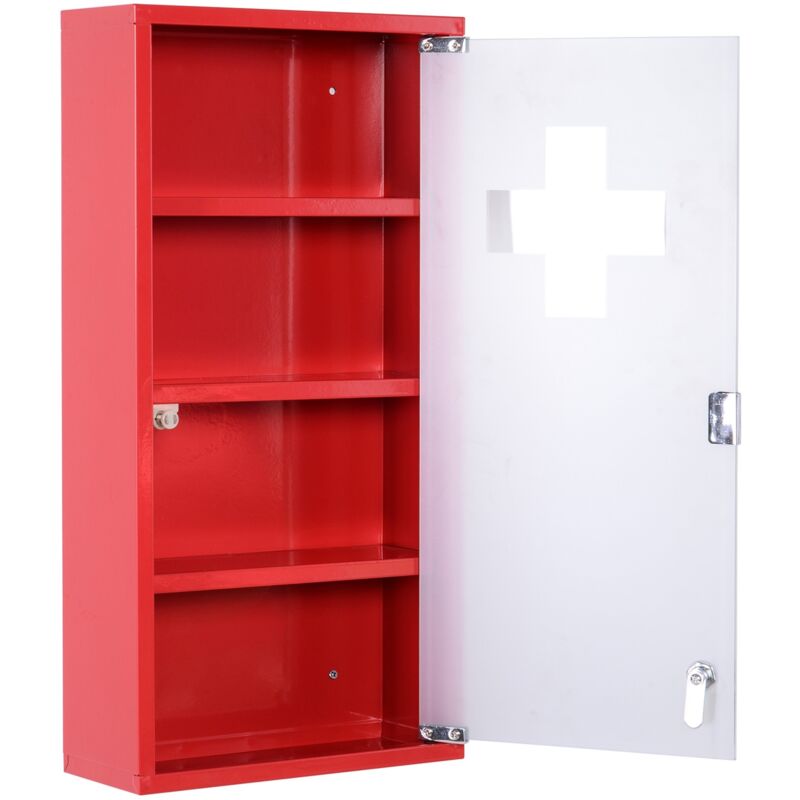 foto del prodotto easycomfort cassetta porta medicine armadietto medicinali 4 livelli porta in vetro 60 30 12cm rosso